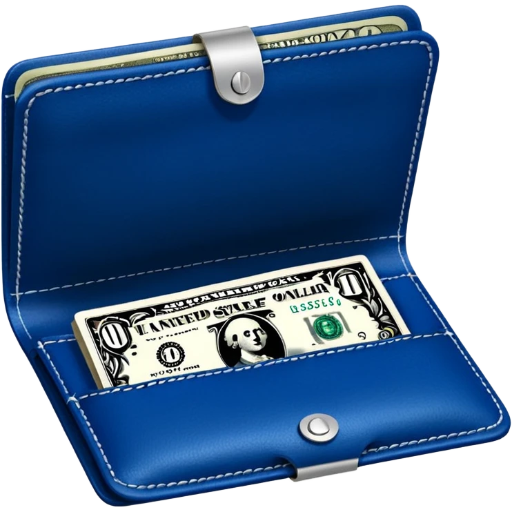  Deep Blue wallet with a single one dollar bill inside, just one dollar open the wallet emoji