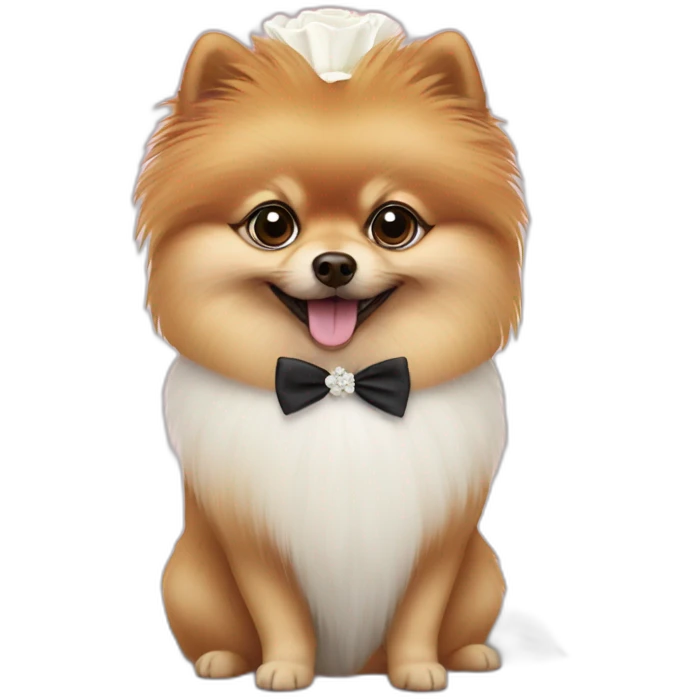 Pomeranian in a wedding emoji