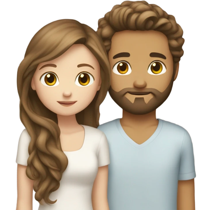 White Boy brown hair and beard kissing white girl with long brown hair emoji