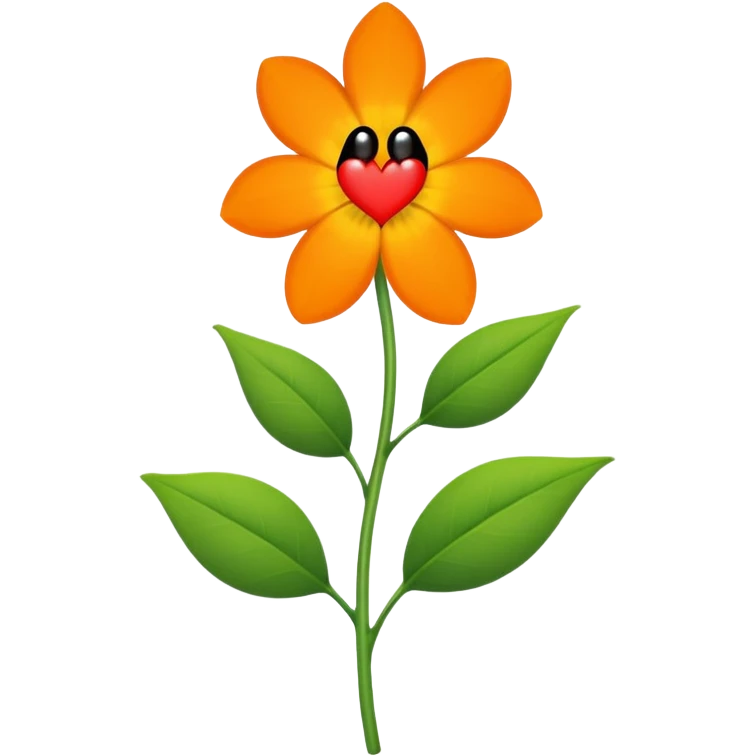 Green stem, white bud with black cartoony face: ;p. And six heart shaped yellowish orange petals emoji