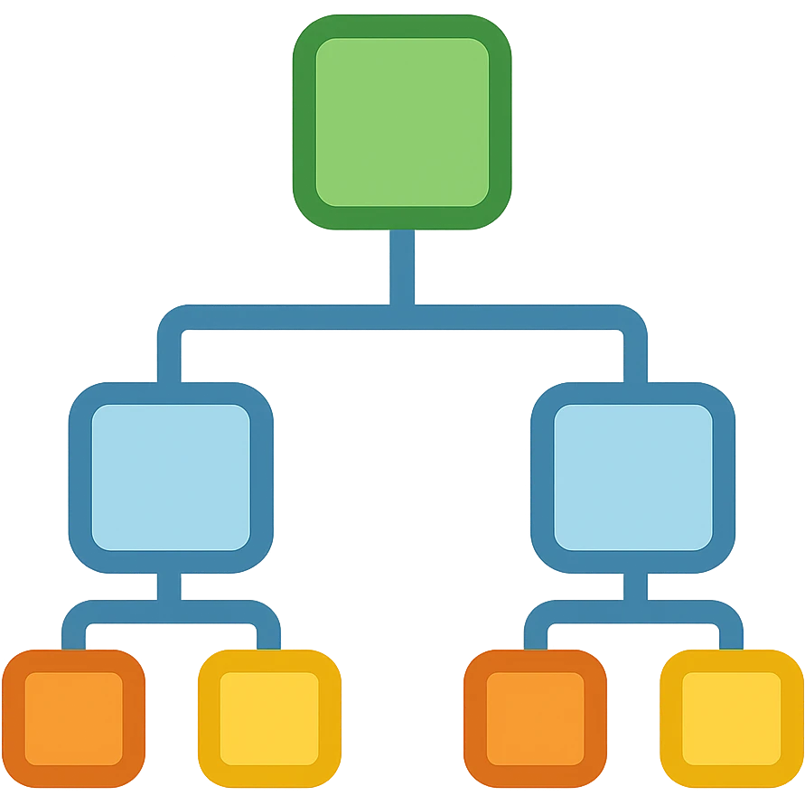 decision tree icon with three levels of branches, clean and minimal style, lineal color icon emoji