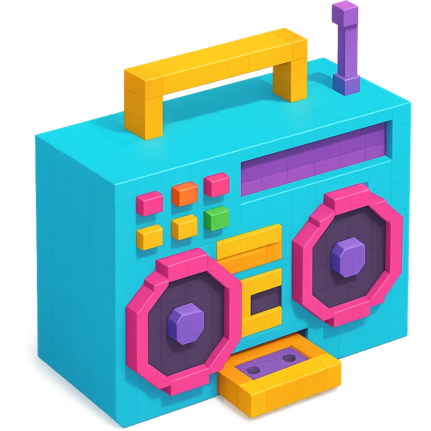 retro boombox with detailed buttons, cassette player, and large speakers emoji