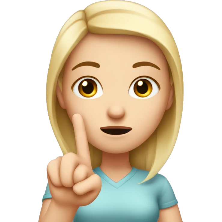 A white girl with an important face turns her finger near her nose, dissatisfied emoji