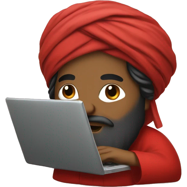 A caliph with turban and red clothes writing in a laptop emoji