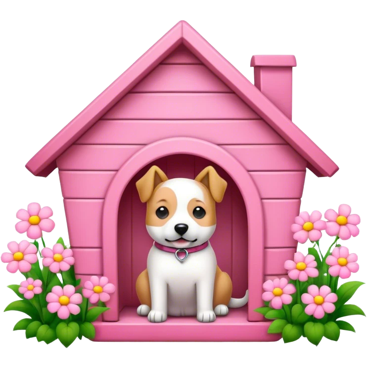 pink dog's house with flower emoji