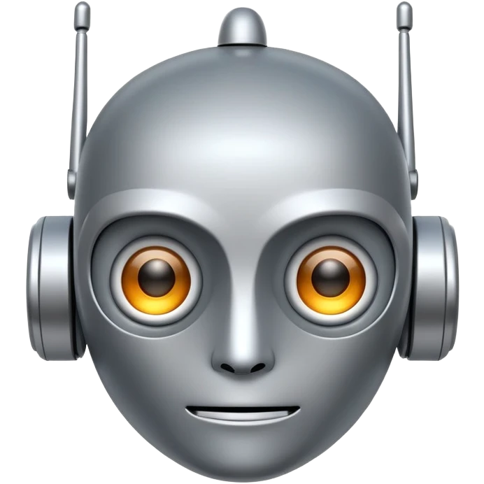Robot face emoji with metallic features, simple antenna, digital eyes emoji