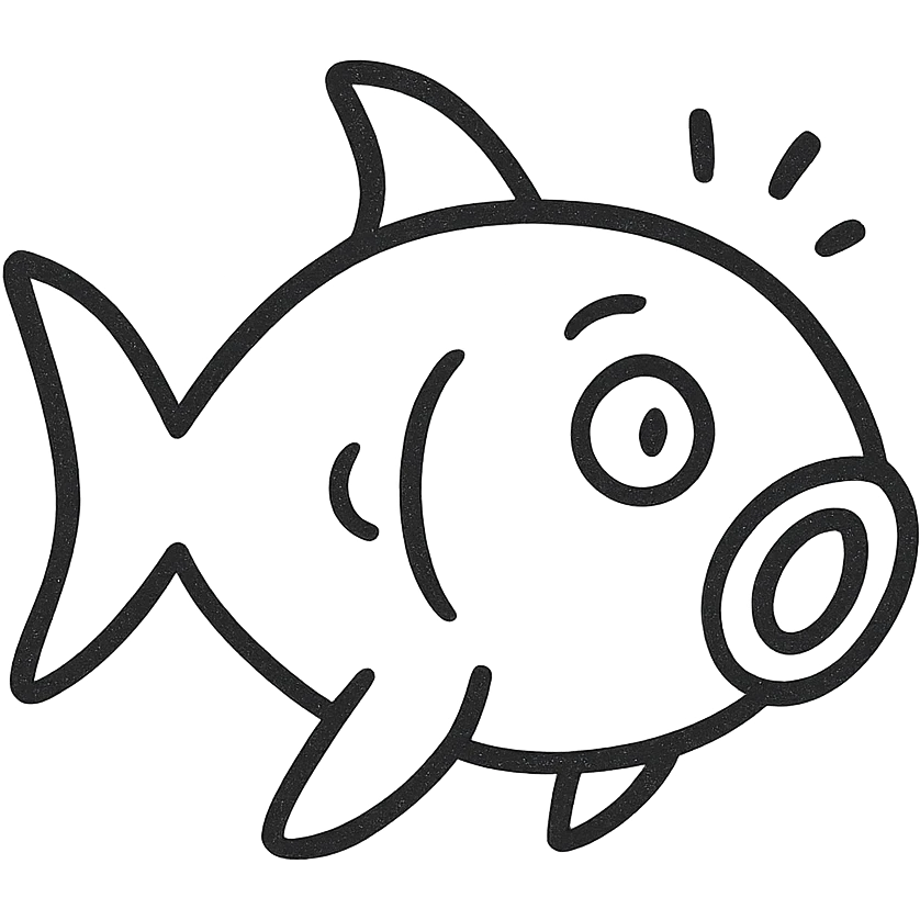 hand-drawn outline style surprised fish icon emoji