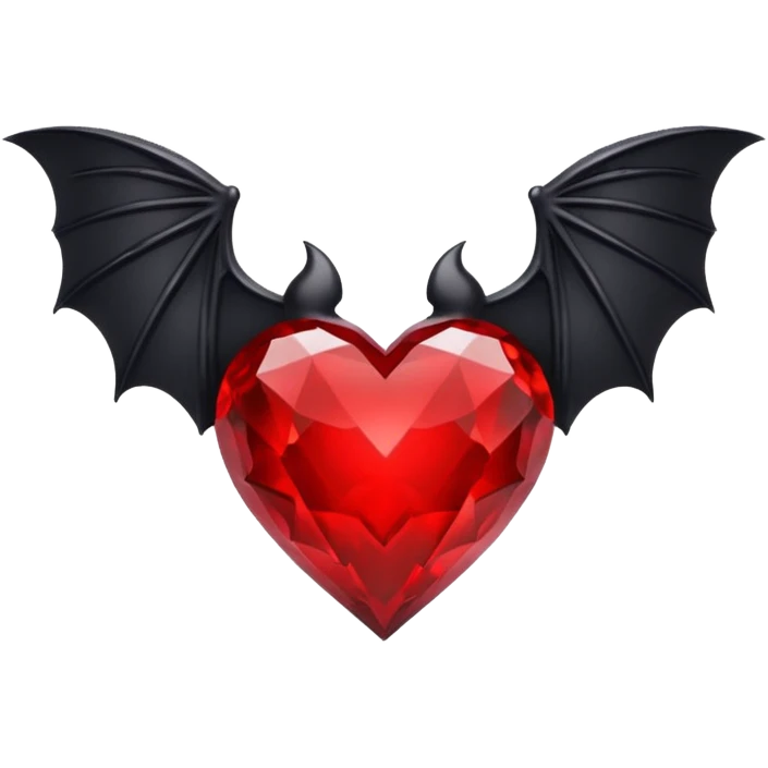 crystal red heart with black bat wings emoji