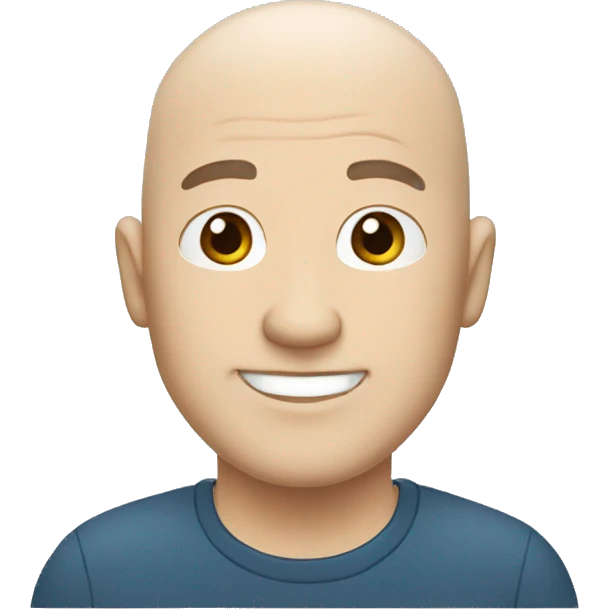 Cartoon character in Bitmoji style white bald shaved male, around 40 years old The character is wearing a blue cap emoji