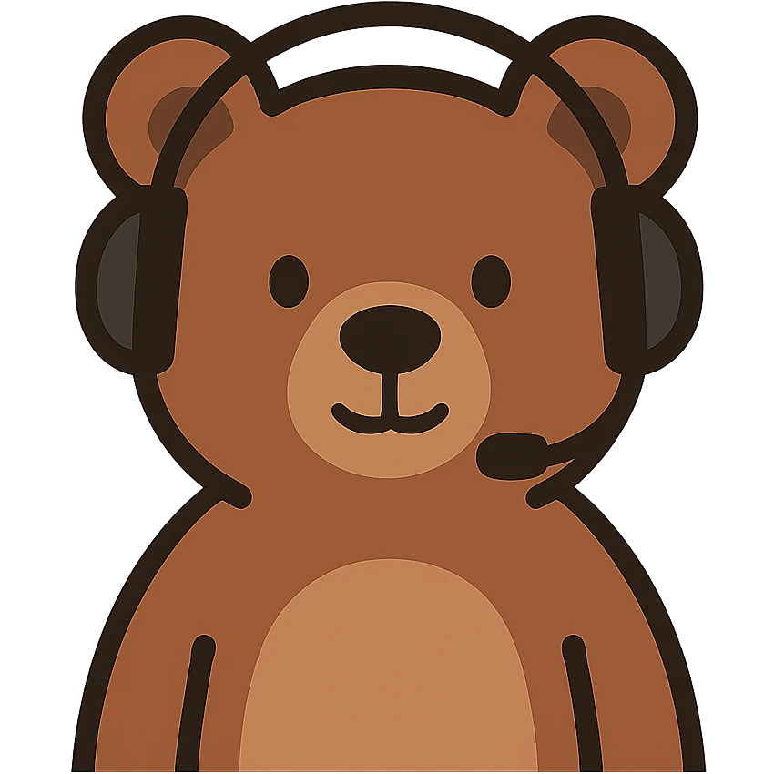 flat toon style bear with a headset emoji
