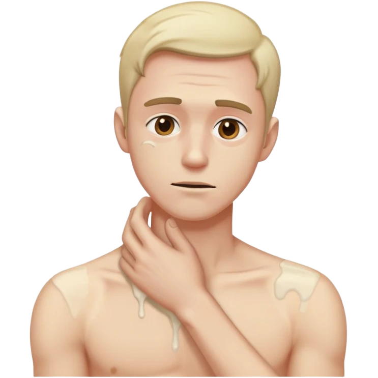 Man with arm on his neck and dying emoji