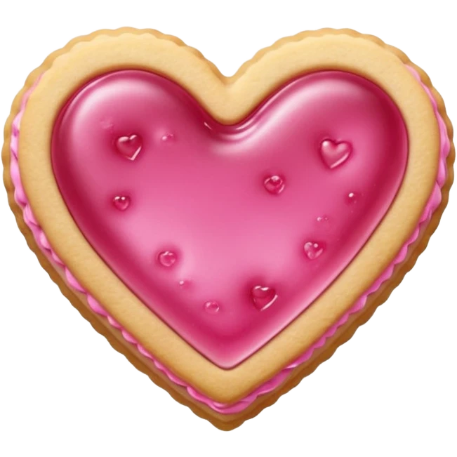 Realistic shortbread cookie in the shape of a heart with pink jelly emoji