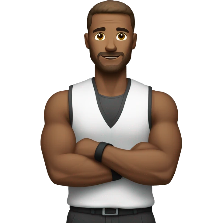 cool man arms crossed, white, in vest, sporty emoji
