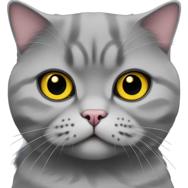 gray scottish fold cat with yellow eyes wearing a pink collar emoji