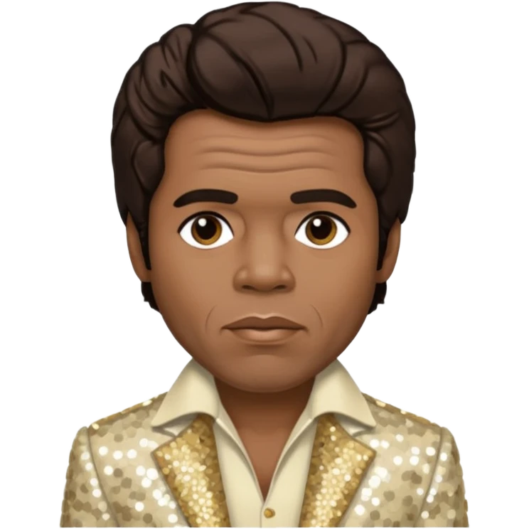 James Brown with dark brown hair, ivory sequin outfit emoji