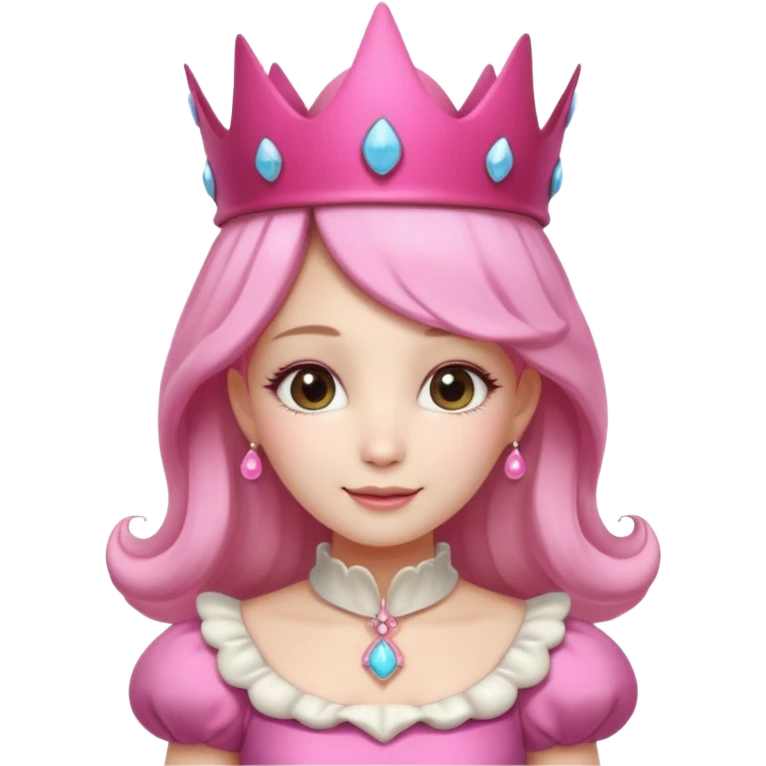 mushroom princess portrait, head and shoulders only, pink mushroom crown, elegant fantasy dress collar, warm smile, 3D cartoon, mobile game icon style, clean background, no text, no watermark
 
 emoji
