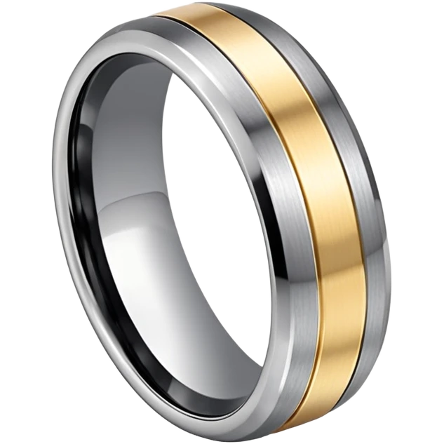 Two tone Tungsten silver and small gold trim on top and bottom metal ring emoji