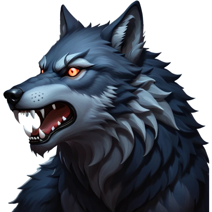 cinematic-noble-fierce-werewolf-howling-portrait-emoji, poised-and-imposing, with a fierce wolfish face tilted upwards in a haunting howl, glowing eyes full of primal ferocity, sharp, and a rugged snout, fur rippling in shades of midnight black and silver, muscles tensed as the powerful howl echoes beneath the moonlit sky; rendered with realism, capturing the raw, untamed power of the beast in its wild, primal state emoji
