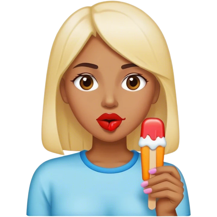 Female emoji inserting popsicle in between her lips emoji
