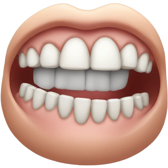 Bland and white photo of human mouth with grills emoji