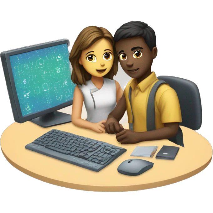 a boy and  girl in a computer science lesson emoji