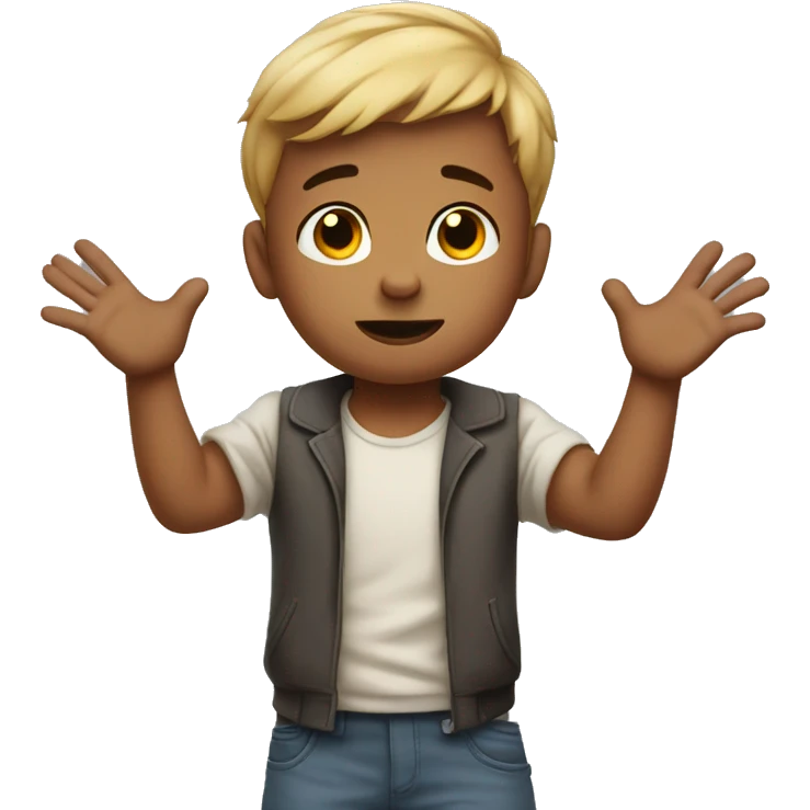 child shrugs his shoulders and spreads his arms  emoji