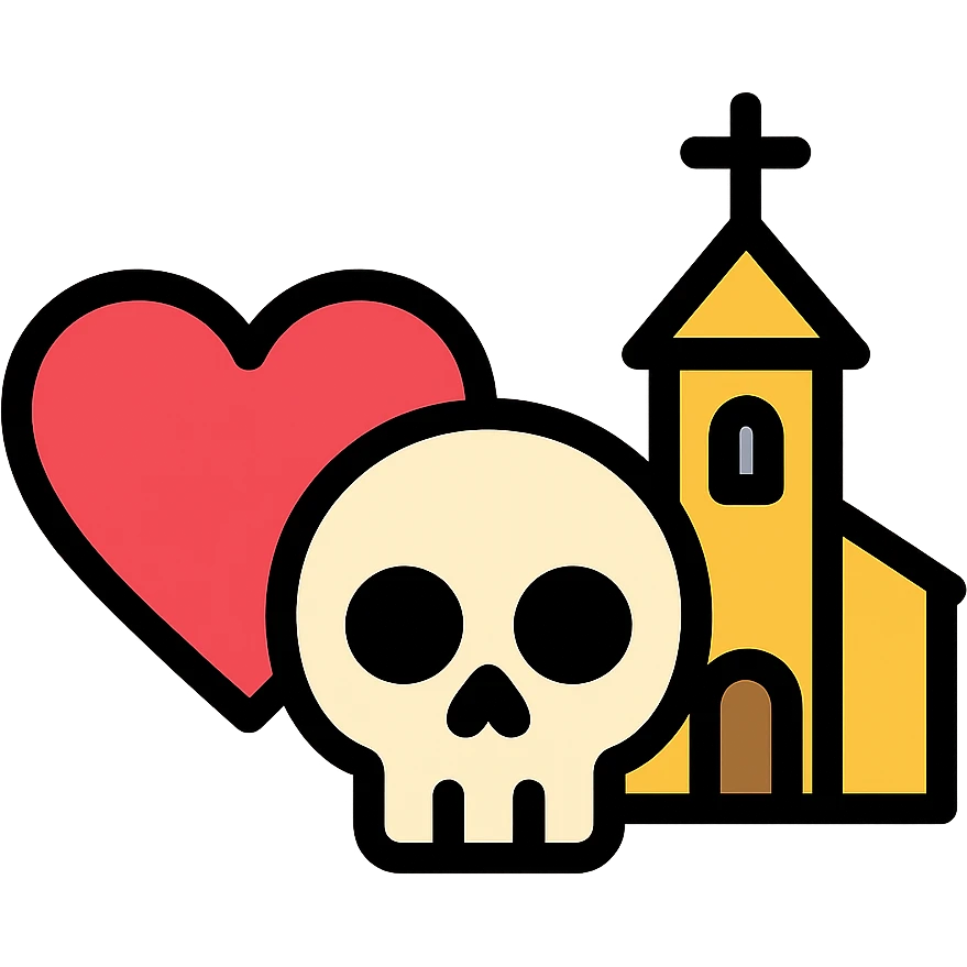 heart, skull, and church together emoji