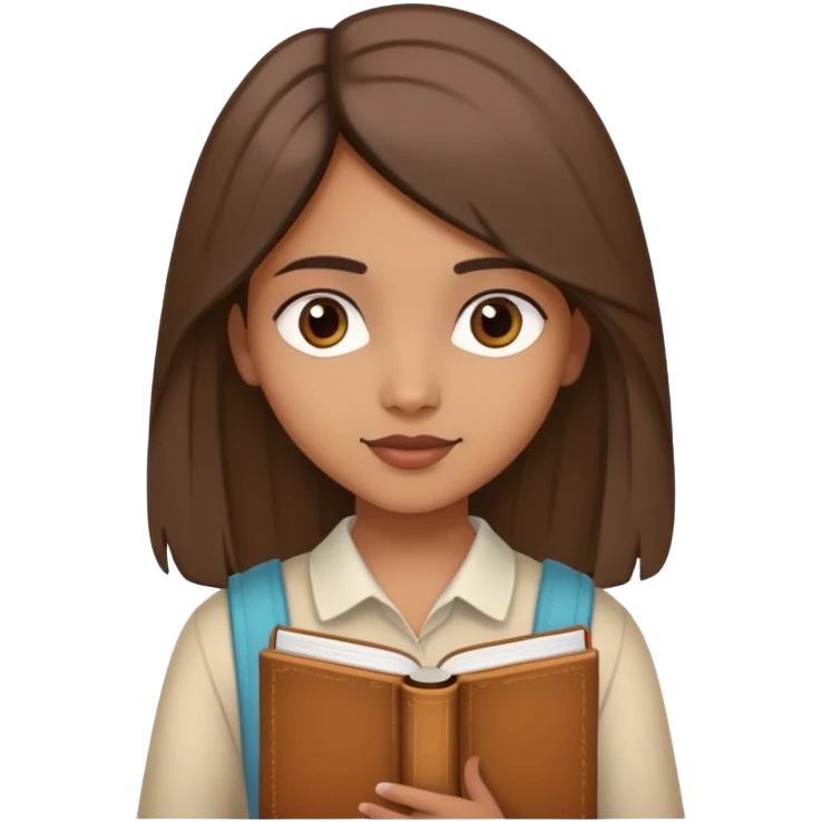 a girl with indian skin tone carrying book in her hand and with medium length hai emoji