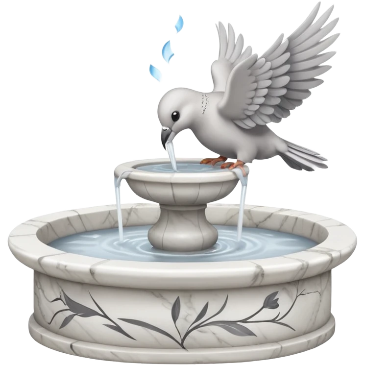 White small marble fountain with a peaceful dove drinking from it  emoji