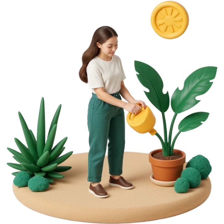 woman watering her monstera plant emoji