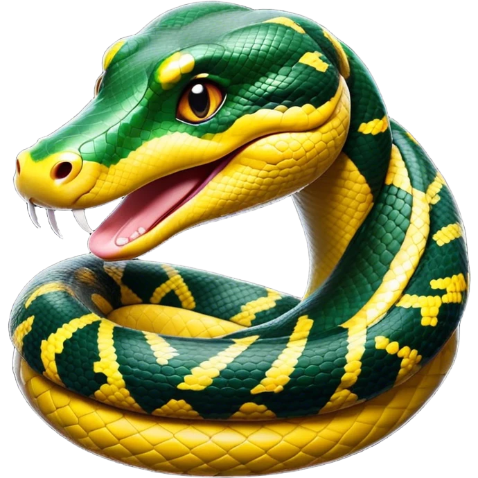 Cinematic Comical Anaconda Portrait Emoji, Head tilted dramatically with an exaggeratedly shocked expression, featuring a robust, patterned body with wide, comically expressive eyes full of humorous disbelief, Simplified yet hilariously expressive features, highly detailed, glowing with a slightly sassy jungle glow, high shine, dramatic yet playful, stylized with an air of quirky reptilian attitude, soft glowing outline, capturing the essence of a meme-worthy anaconda that looks ready to side-eye its way into viral fame! emoji