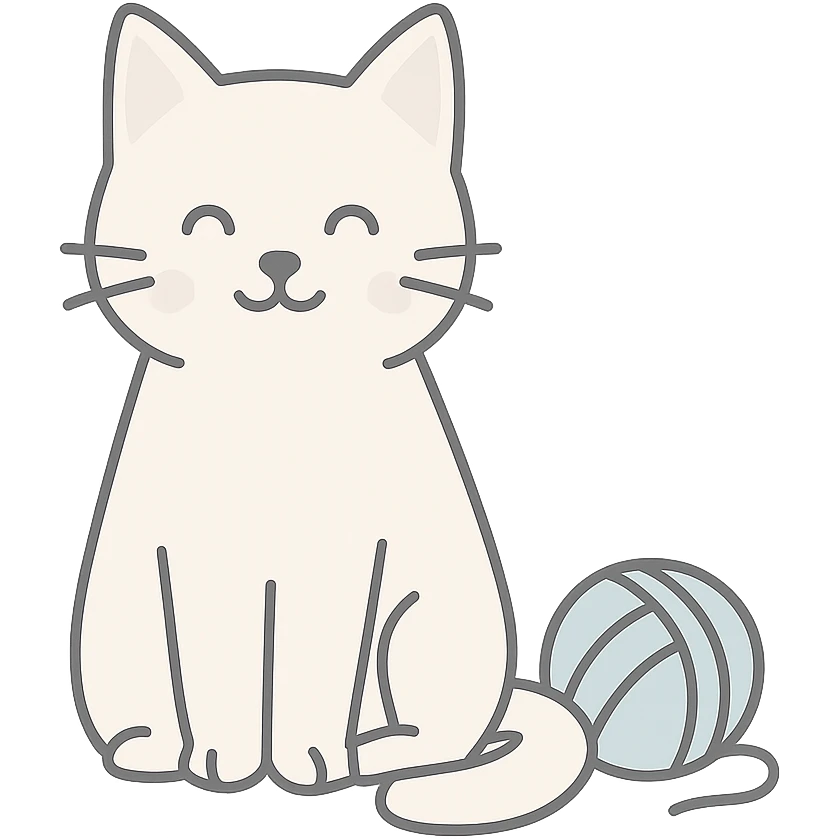 cat sitting with a ball of yarn, minimalistic pastel illustration with clean lines emoji