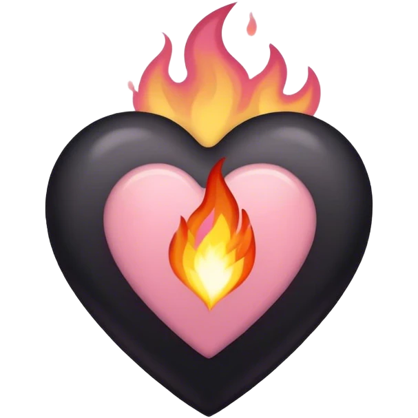 Black heart with dusty rose coloured fire emoji