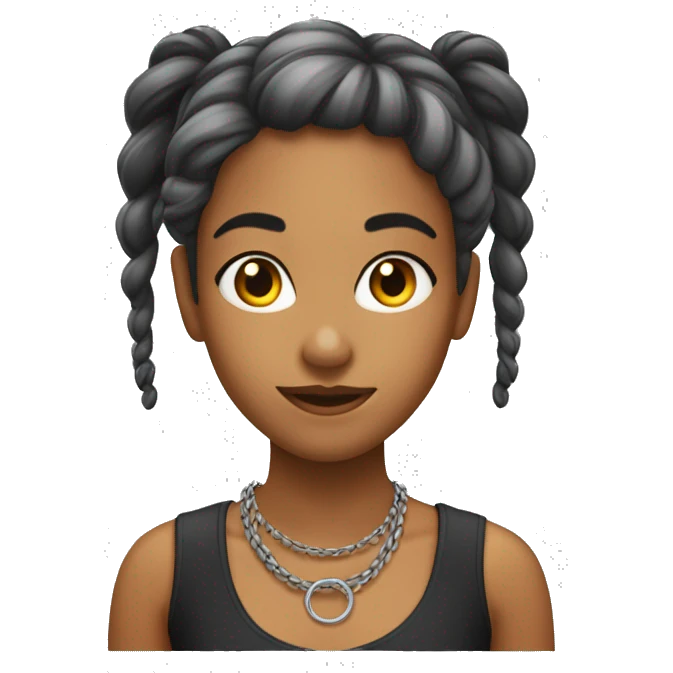 chica con trenza de pelo negro y aros plateados en las orejas emoji