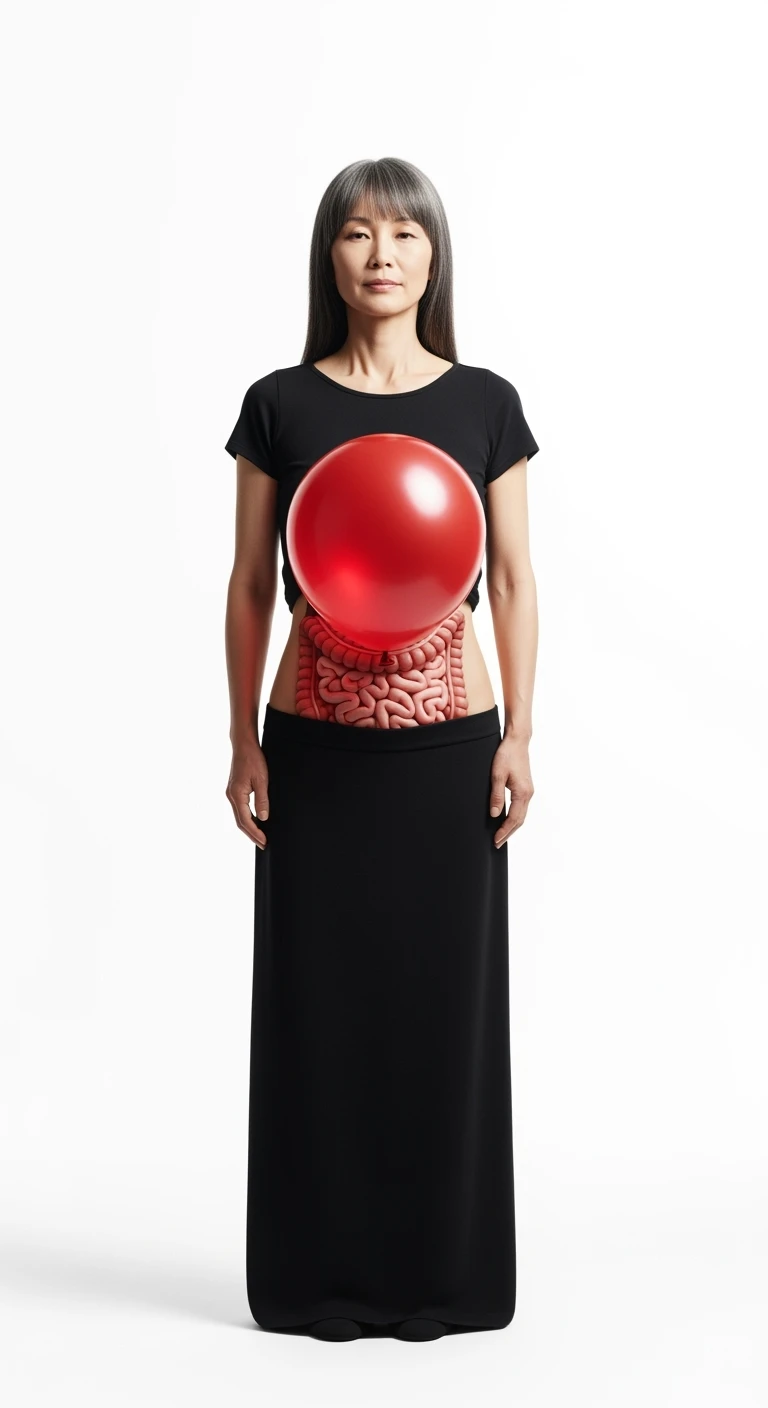 DONNA CON PALLONCINO ROSSO SULLA PANCIA E INTESTINO VISIBILE, iperrealistico 4k, ISOLATA SU SFONDO BIANCO emoji