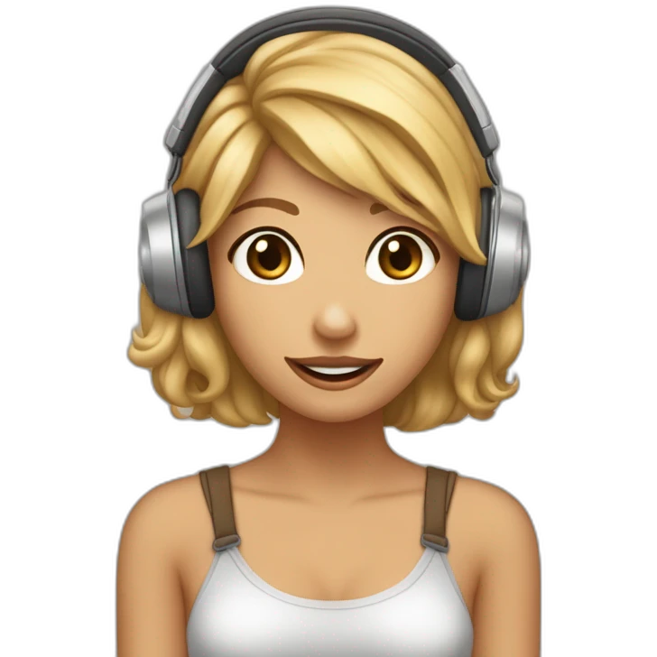 haz una chica de pelo castaño claro y lacio, que tenga unos auriculares y sostenga un animal en la mano emoji