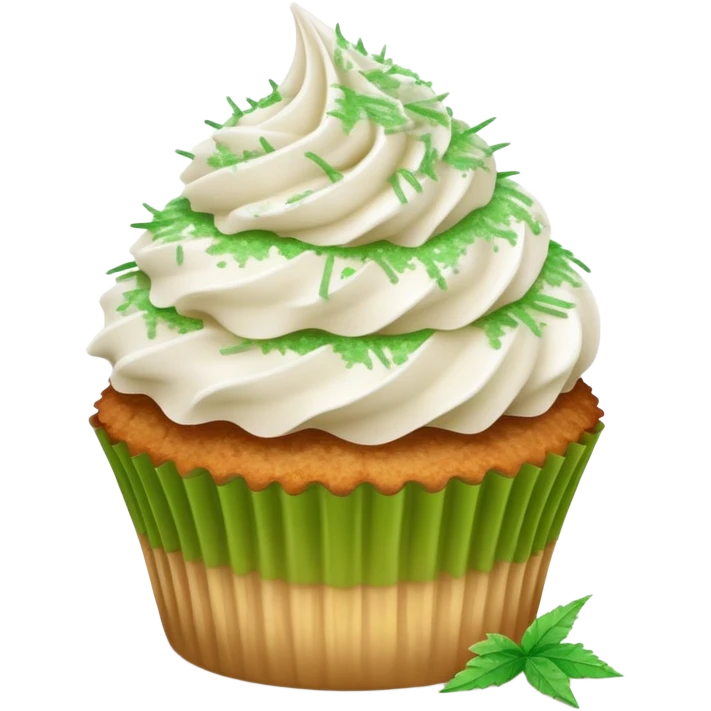 Toasted Shredded coconut cupcake with white frosting dusted with green sugar  emoji