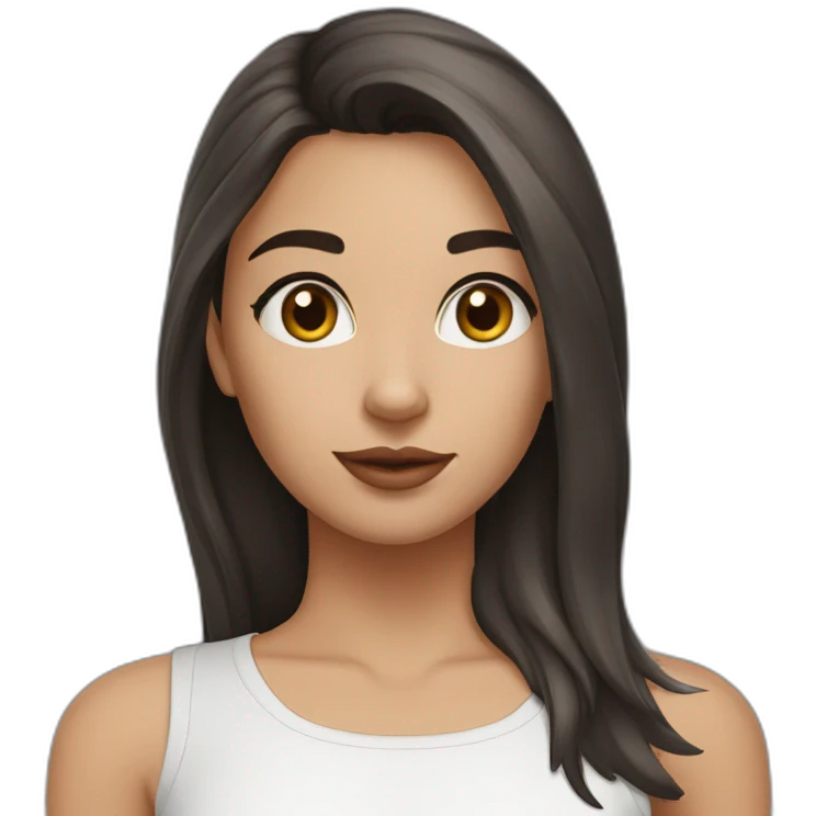 Girl, 25 years old, dark brown hair with wolf cut, brown eyes, medium nose, medium lips emoji