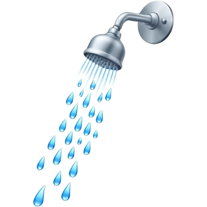"A clean emoji icon of a silver shower rainfall head running with blue water falling downward in streams, minimal flat design, bright and refreshing colors, transparent background" emoji