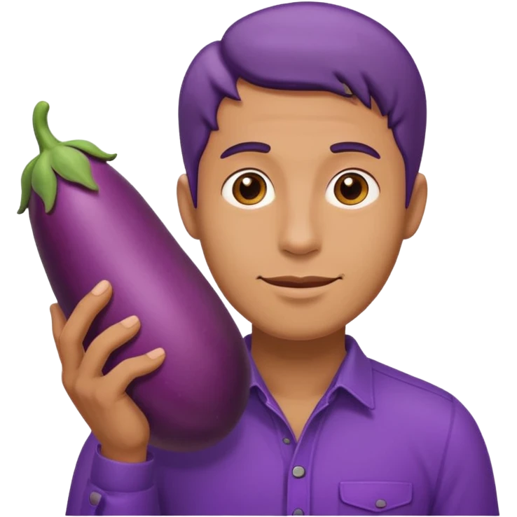 Naked man with an eggplant at his penis emoji
