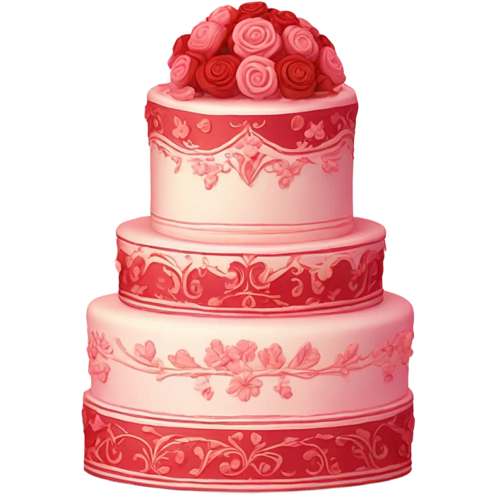 a wedding cake that is half red and half pink  emoji