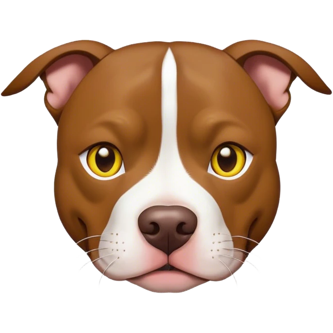 Perro pitbul color café claro con una macha blanca en el pecho y las patas hasta la parte de la boca y una línea blanca en la frente, ojos color amarillo  emoji