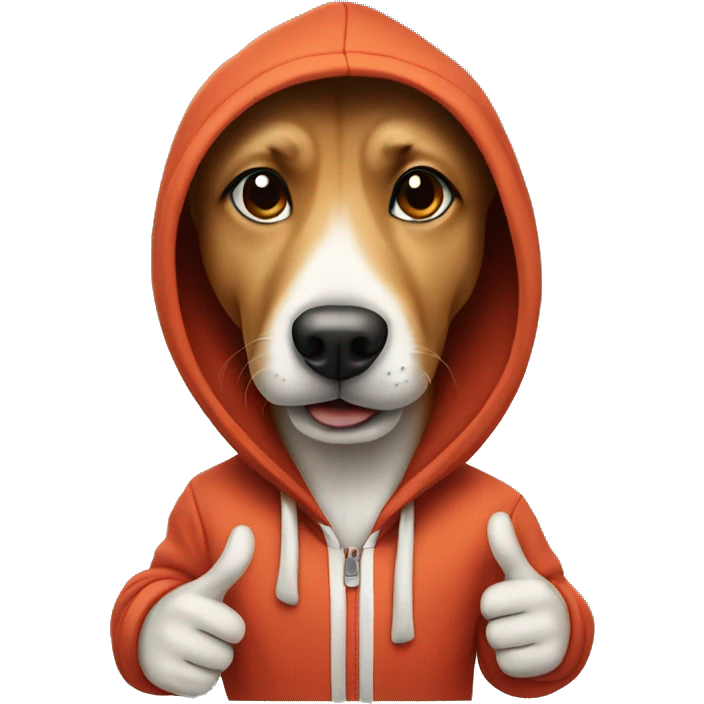 dog wearing a hoodie giving a thumbs up emoji