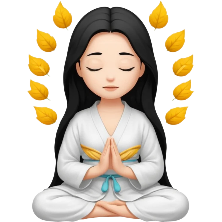 명상하는 검은긴생머리 여자 피부는 하얗고 눈 감은 emoji
