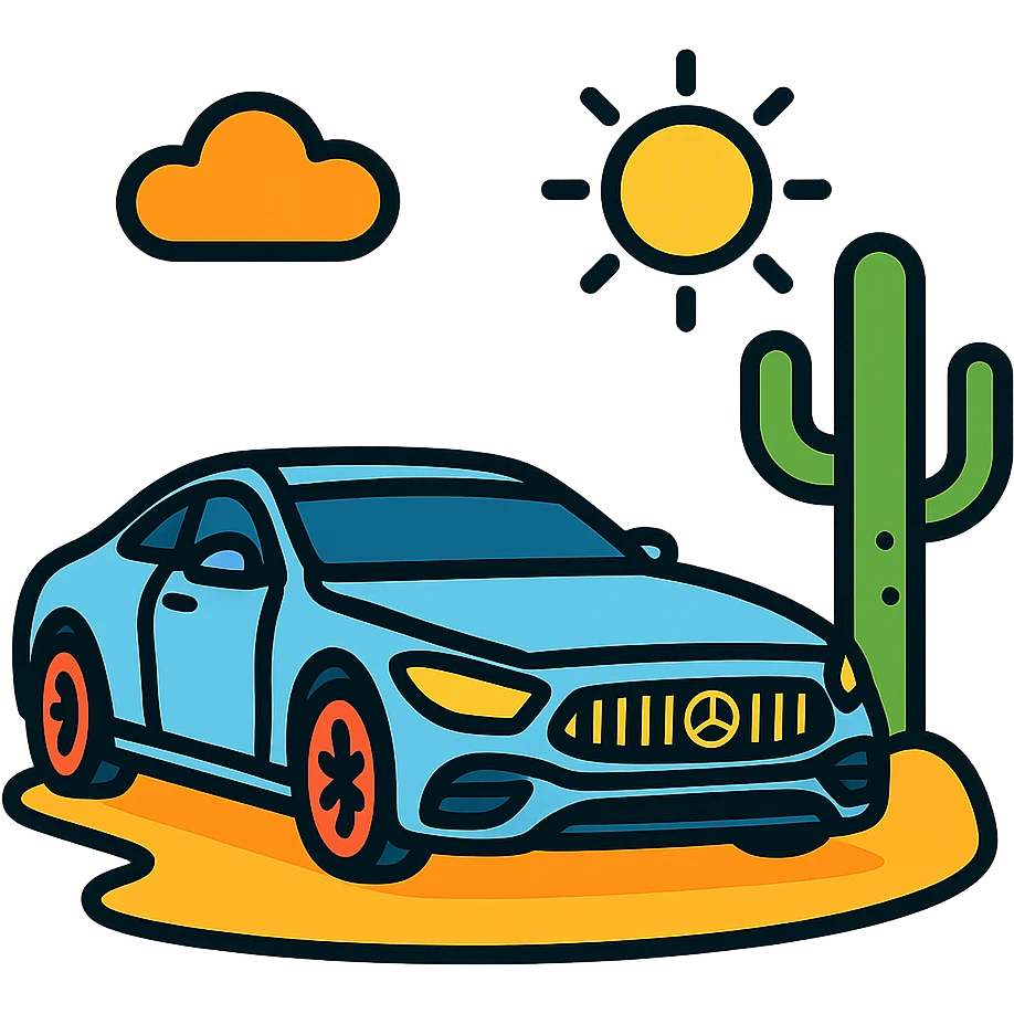 mercedes amg on desert next to cactus faun, cinematic emoji