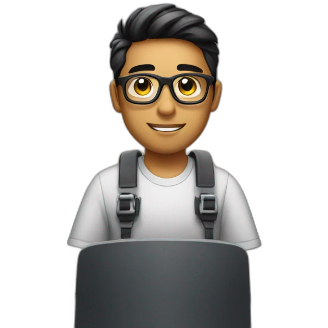 25 year old mechanical engineer wearing black glasses behind desk late at night emoji