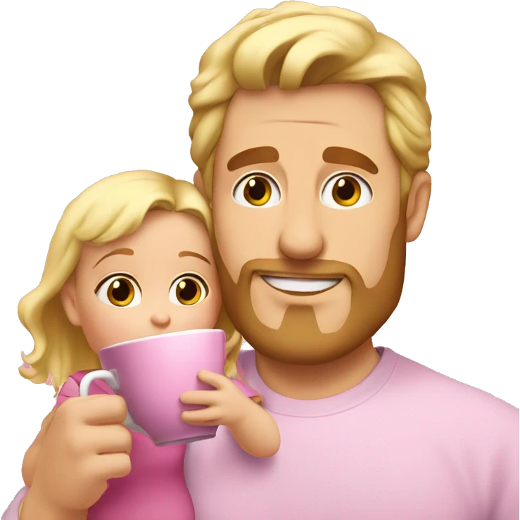 blonde dad drinks tea in pink cup with his babydaughter emoji
