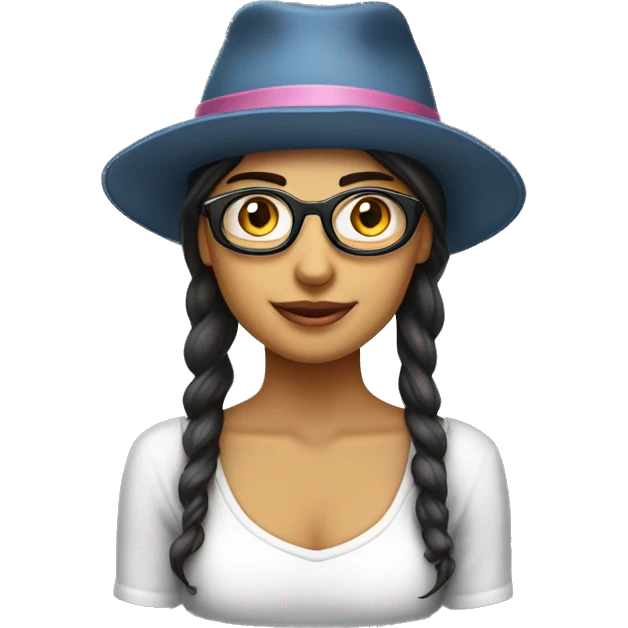 Chica morena con cabello risado con lentes con un gorro de cumpleaños  emoji