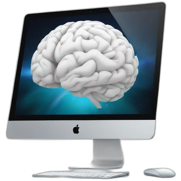 iMac with brain on screen emoji