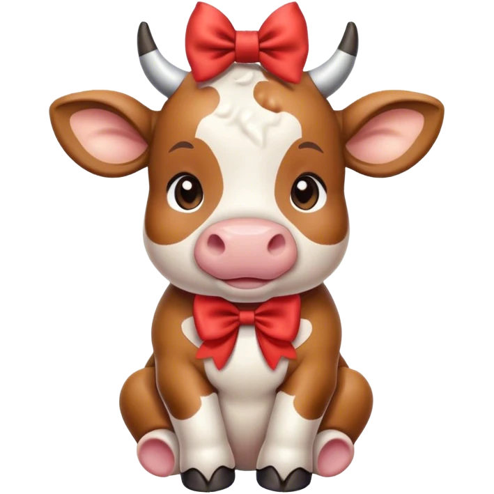 Cute cow with a bow sitting down emoji